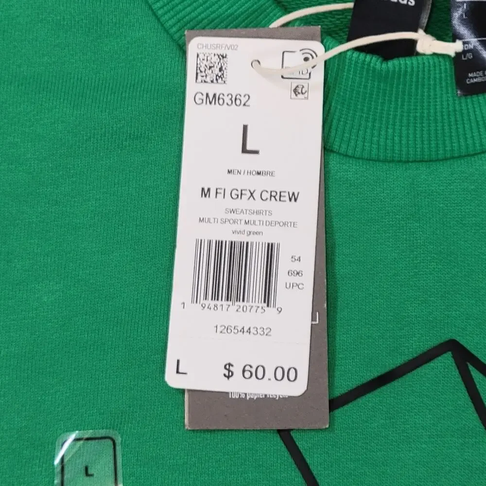 Adidas Sweatshirt Men's Large Green Fi GFX Crew Neck New
